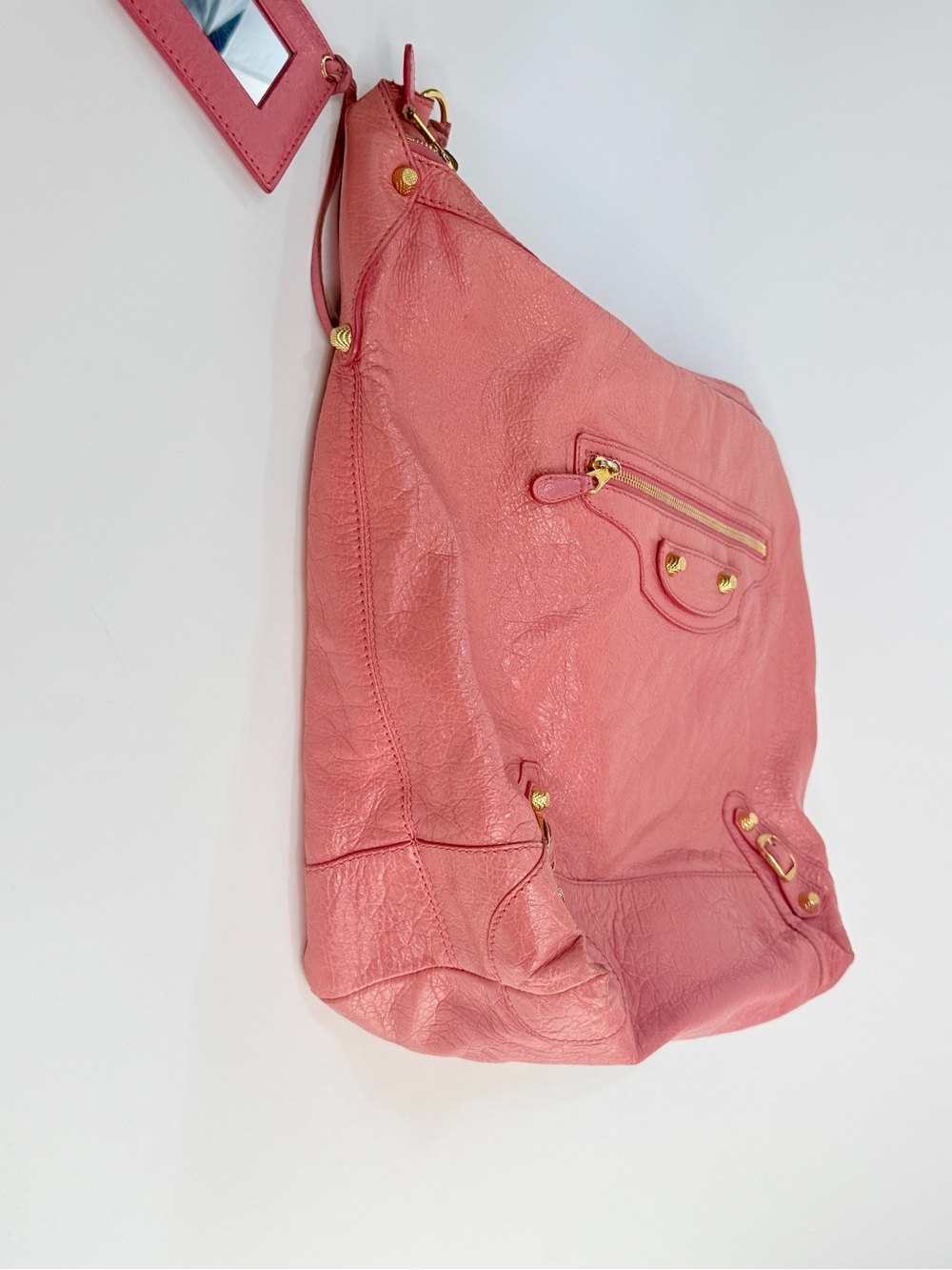 Auth Balenciaga Pink Leather Shoulder Hobo Bag motorcycle giant city hardware - Picture 10 of 15